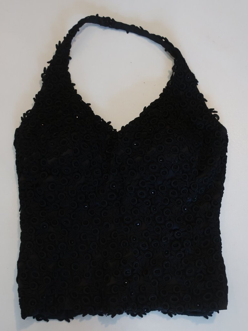Women Helen Morley Black Satin lace Embroidered Halter Top 6